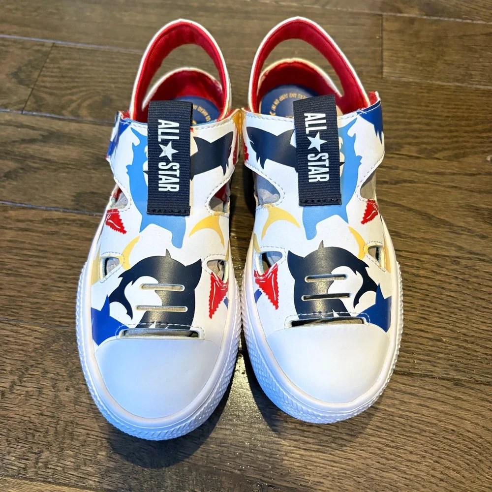 Converse All Star Superplay Shark Print Sandals Kids Size 1 White‎ Red Blue